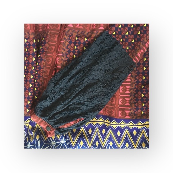 Desigual ๐ Mona Fucsias Boho Lace Sleeve Printed Button Down Shirt ๐ Blue Pink - Picture 6 of 16